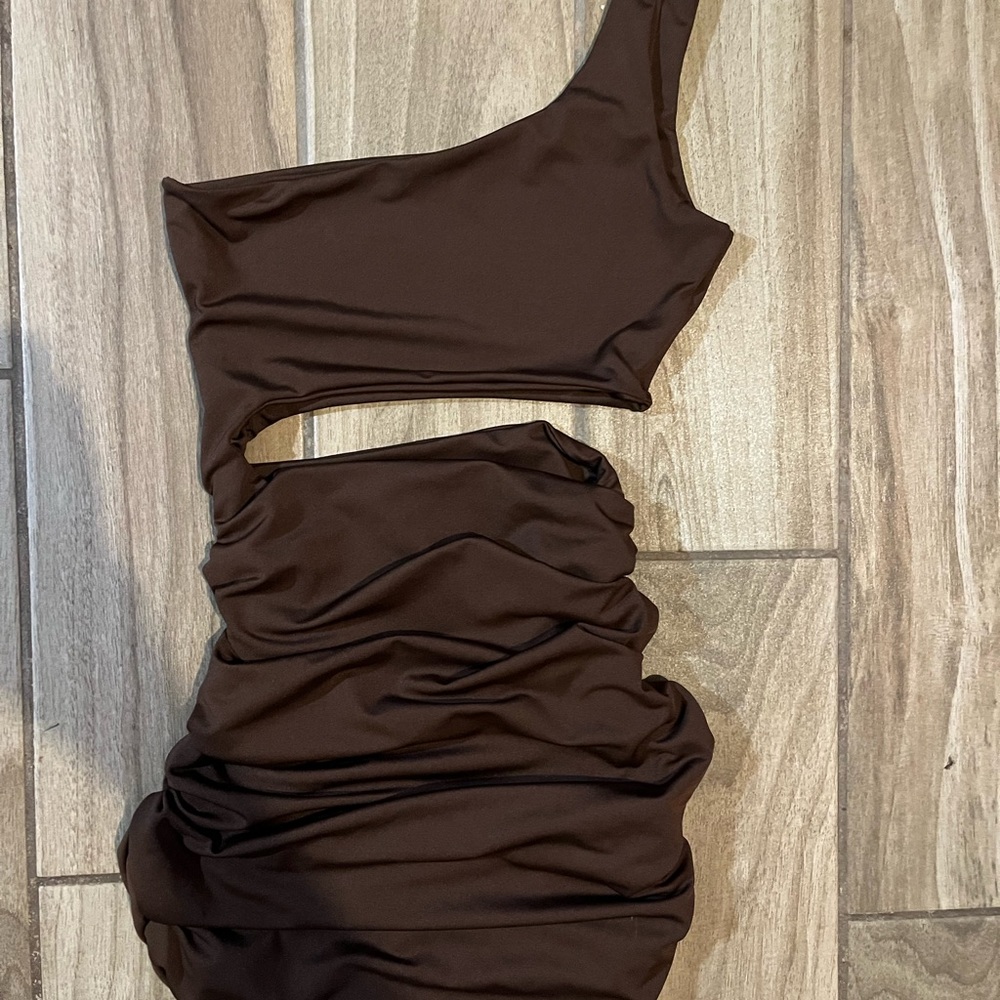 Mini Brown One-Shoulder Dress